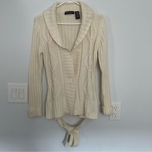 Cream White Cardigan with belt in Size Small